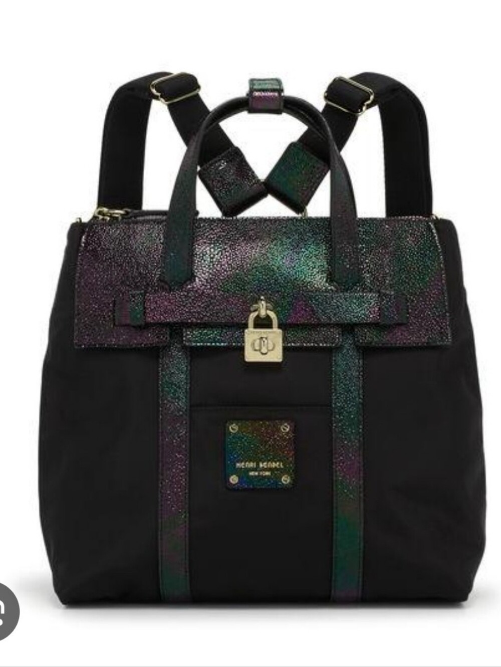 Henri Bendel Mini Jetsetter Petrol Multicolor Iridescent Black Nylon Backpack